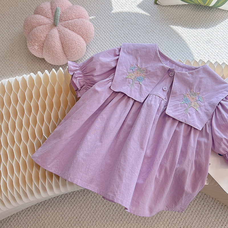 Lavender Embroidered Collar Blouse