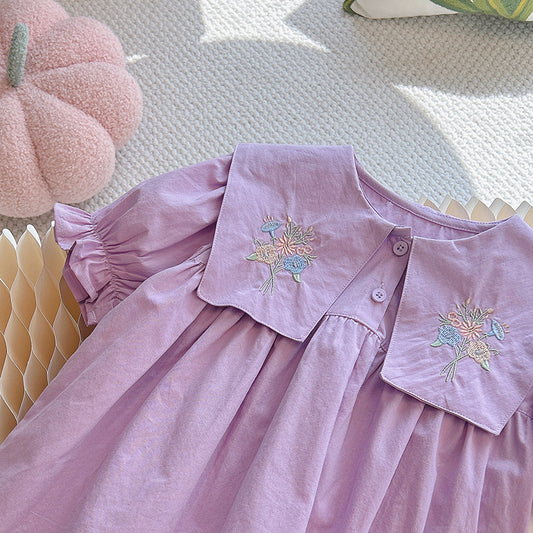 Lavender Embroidered Collar Blouse