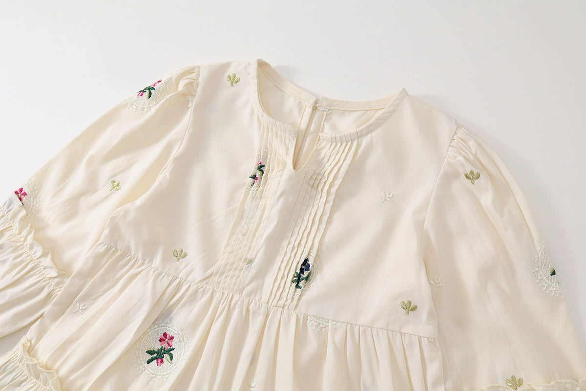 White Layered Dress with plant prints