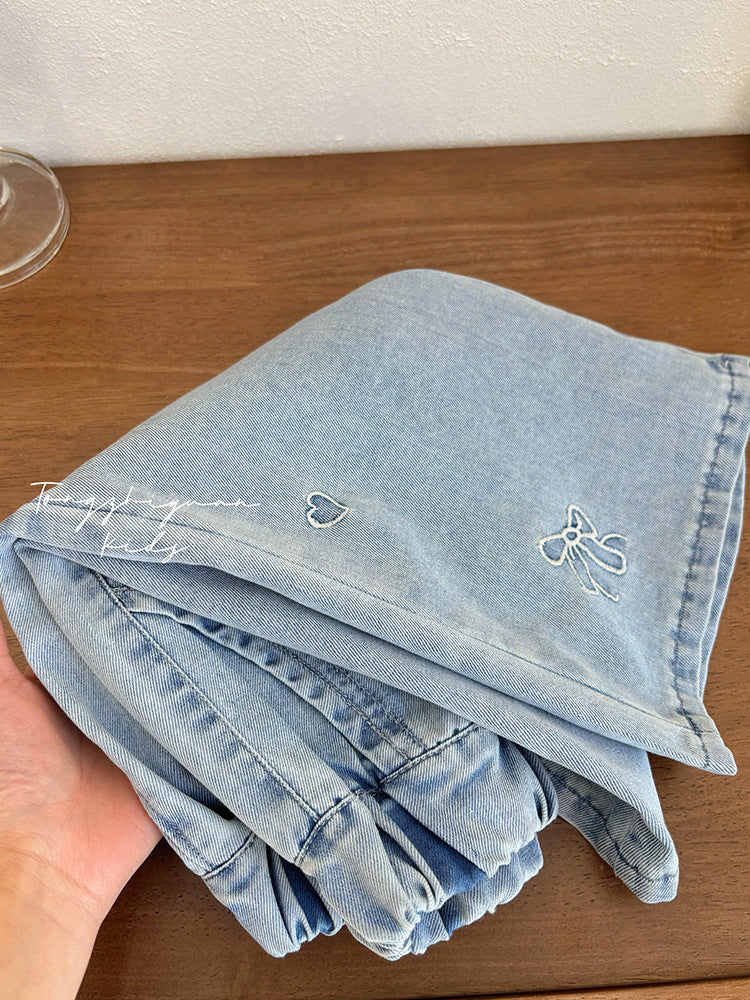 Bow & Heart Embroidered Denim Shorts – Toddler Girls’ Wide-Leg Jeans