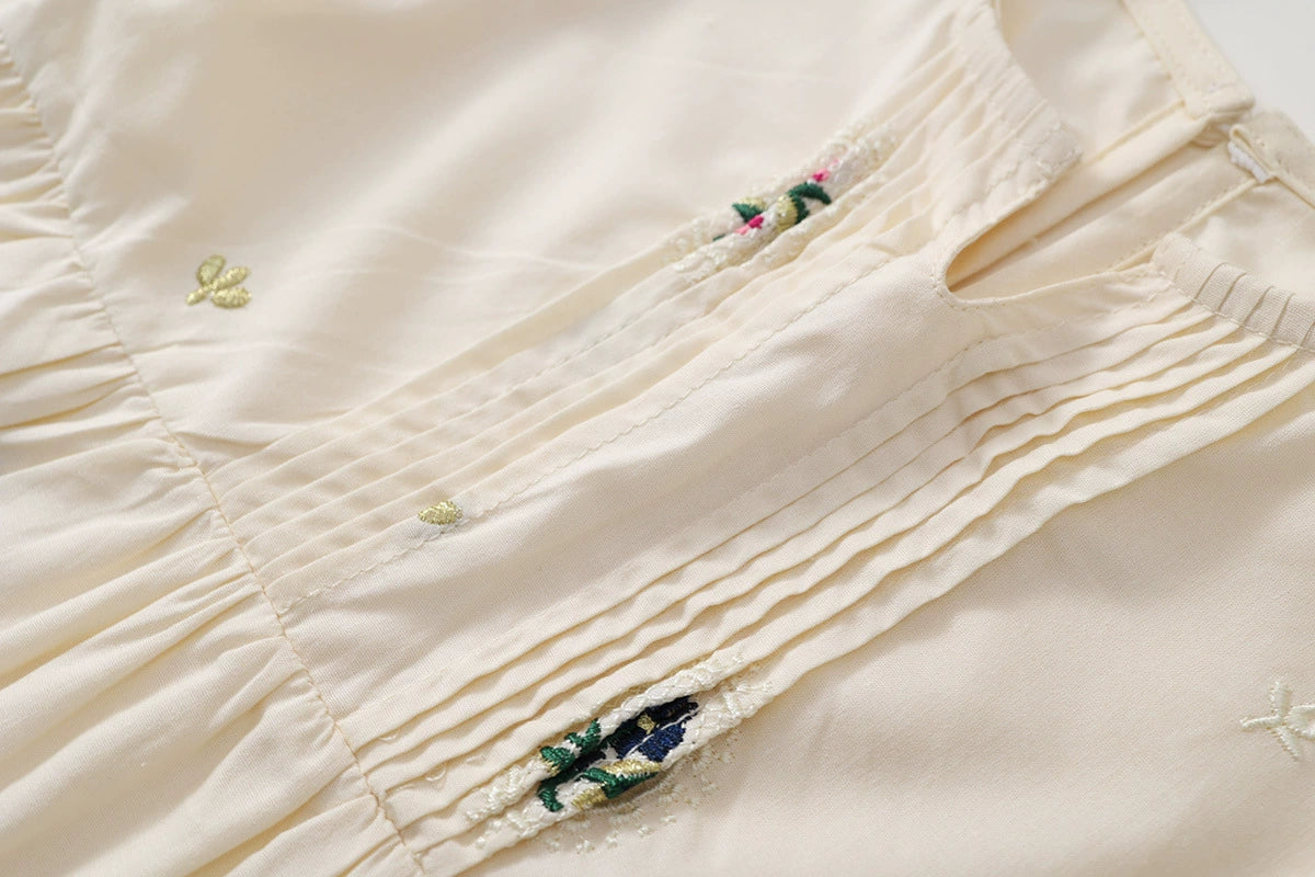 White Layered Dress with plant prints