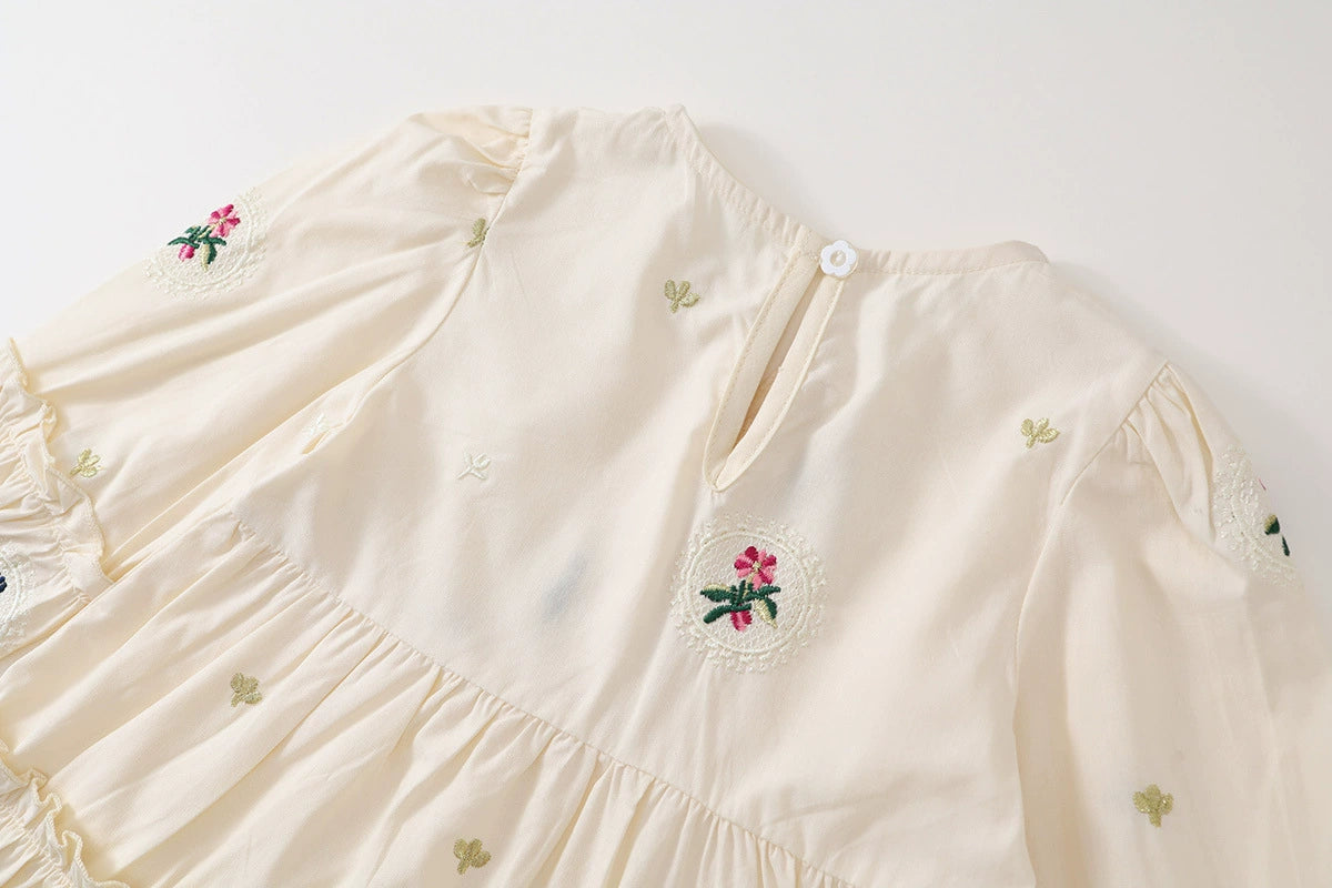 White Layered Dress with plant prints