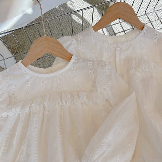 White Eyelet Ruffle Blouse – Long Sleeve Cotton Top