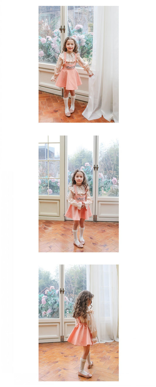 Peach Embroidered Suspender Skirt Dress