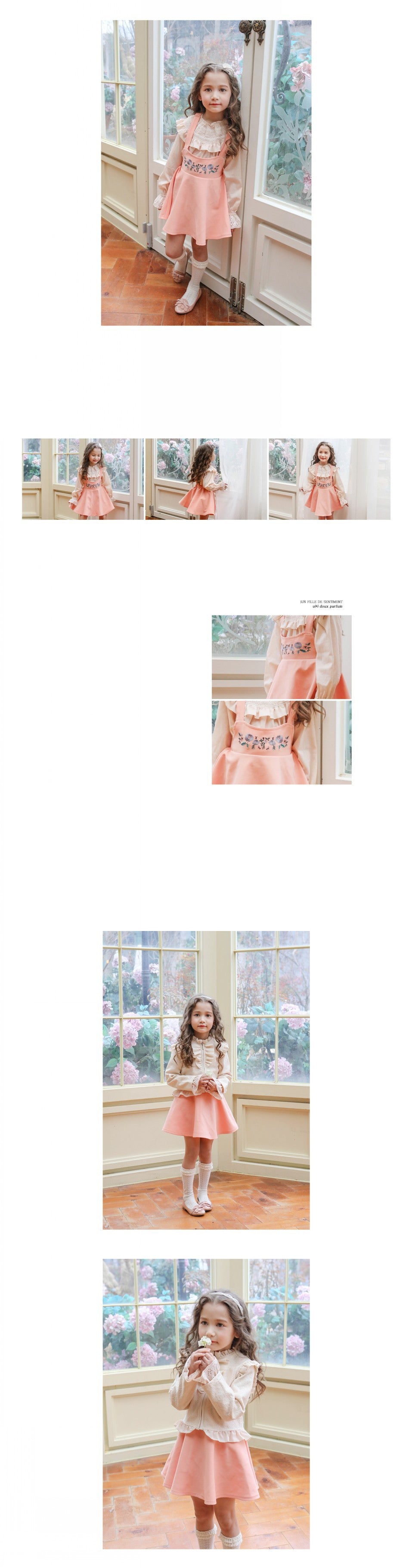 Peach Embroidered Suspender Skirt Dress