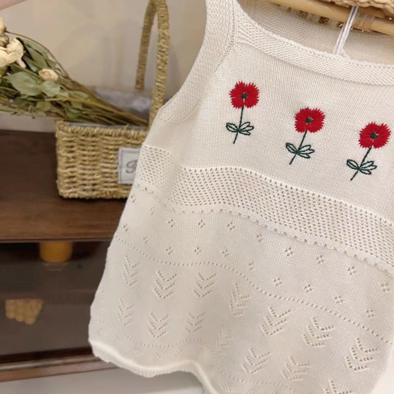 Daisy Knit Dress β Ivory & Red