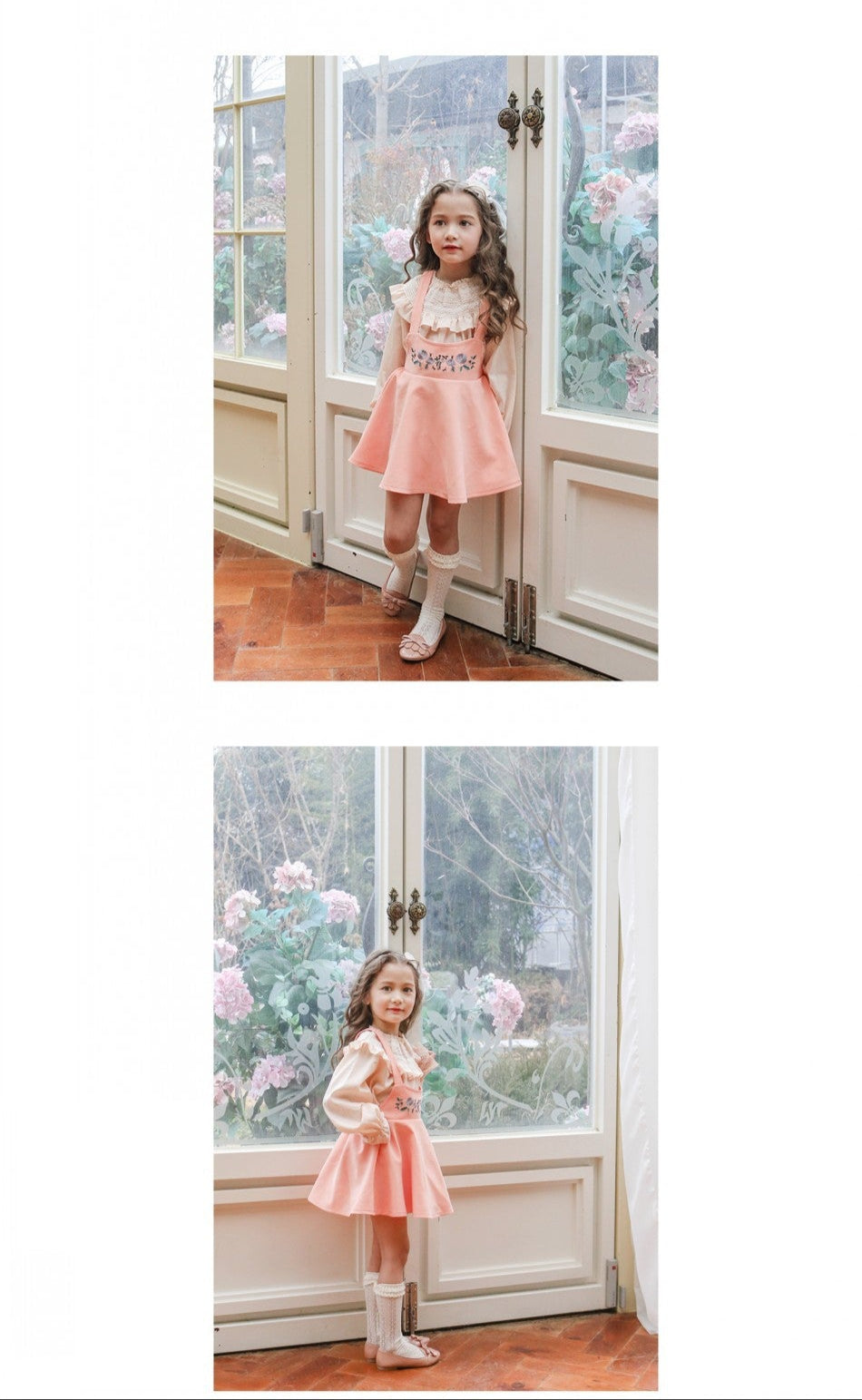 Peach Embroidered Suspender Skirt Dress