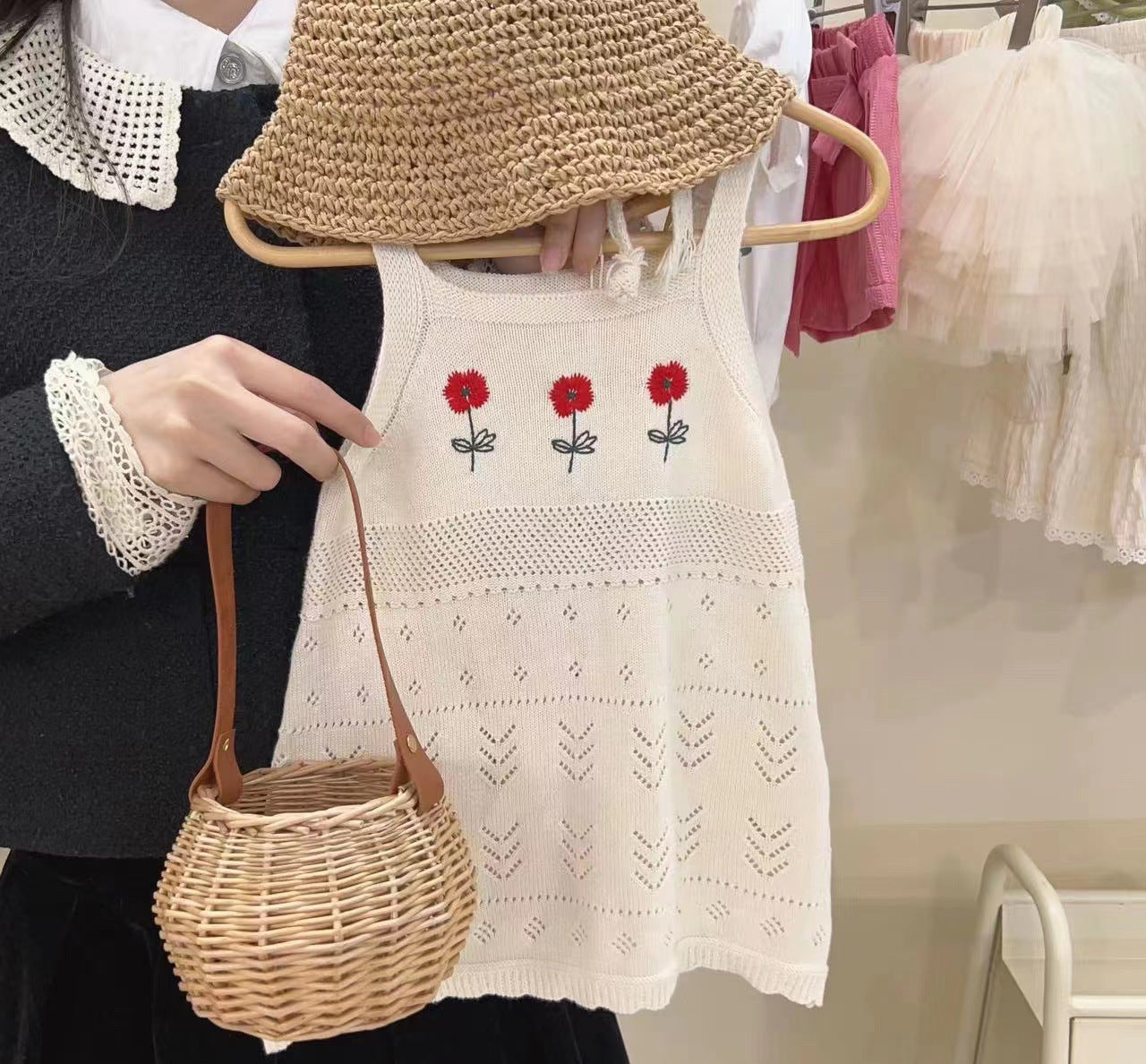 Daisy Knit Dress β Ivory & Red