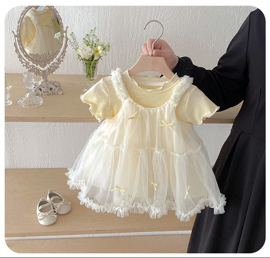 Tulle Dress Layered Set – Dress + Soft Tee (2-Piece Outfit)