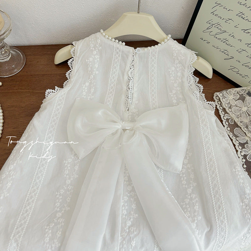 White Lace Bow Back Dress