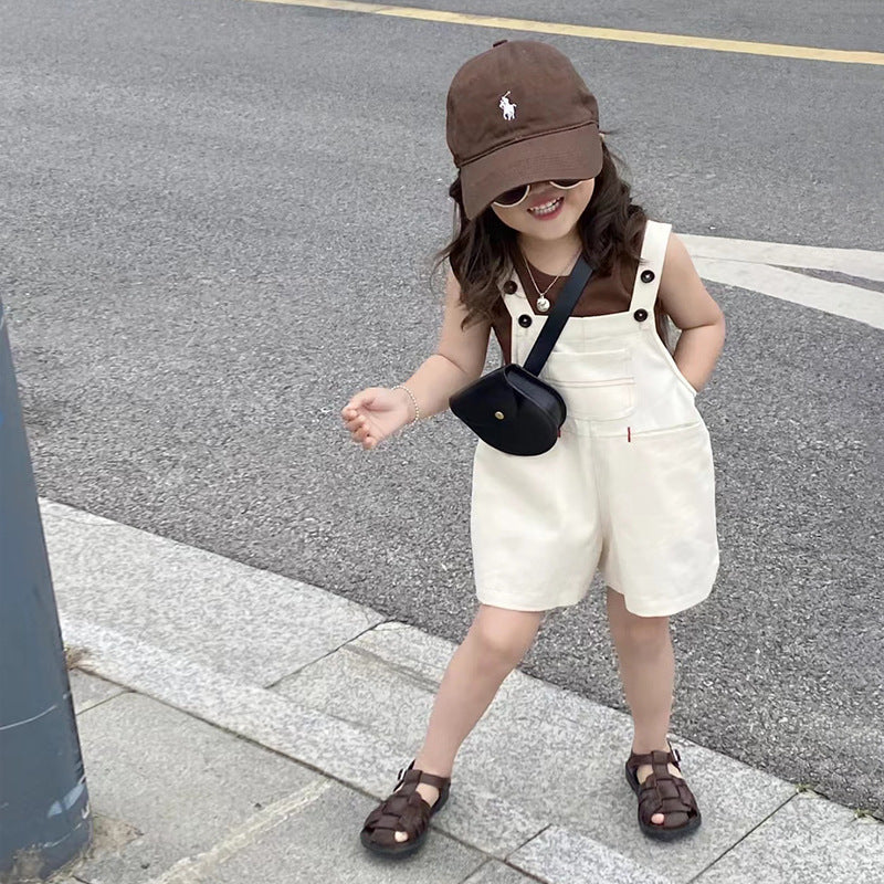 Vintage Cream Overall Shorts Set