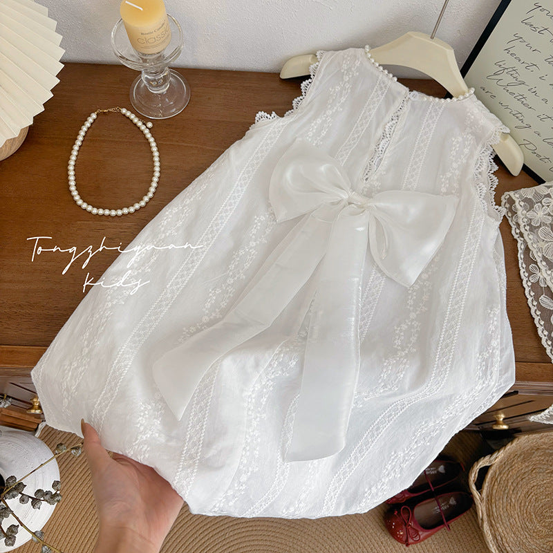 White Lace Bow Back Dress