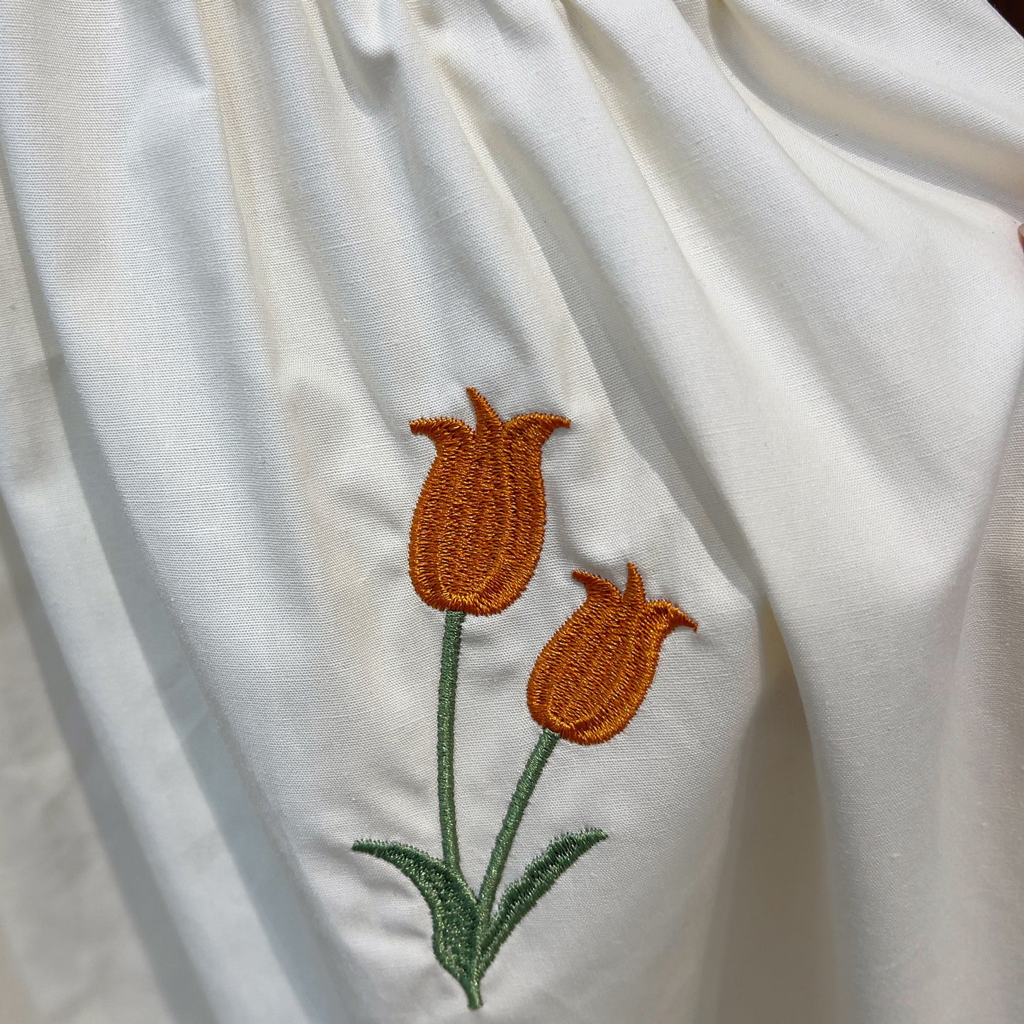 Tulip Embroidered Ivory Puff Sleeve Dress