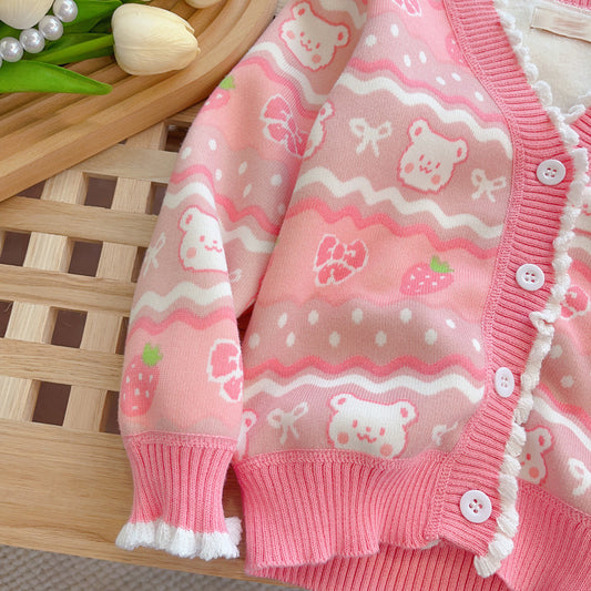 Strawberry Bear Knit Cardigan