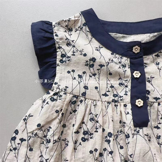 Midnight Meadow Button Dress – Navy & Cream