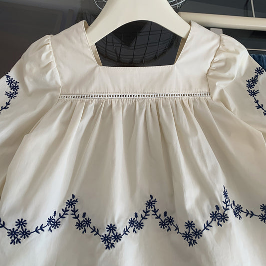 Navy Daisy Embroidered Long Sleeve Blouse