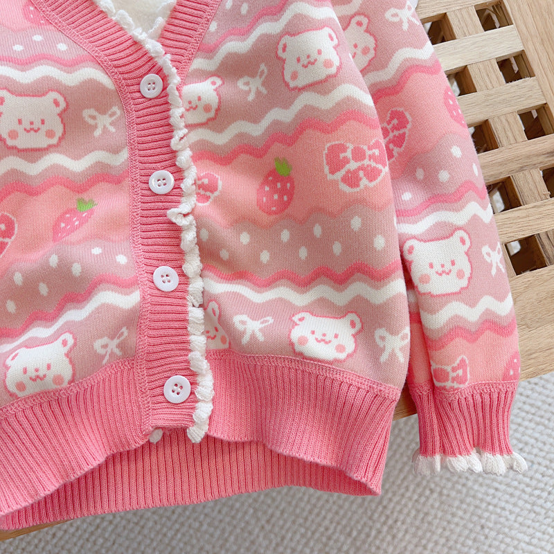 Strawberry Bear Knit Cardigan