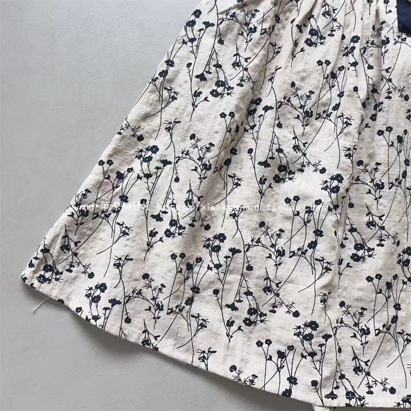 Midnight Meadow Button Dress ā Navy & Cream