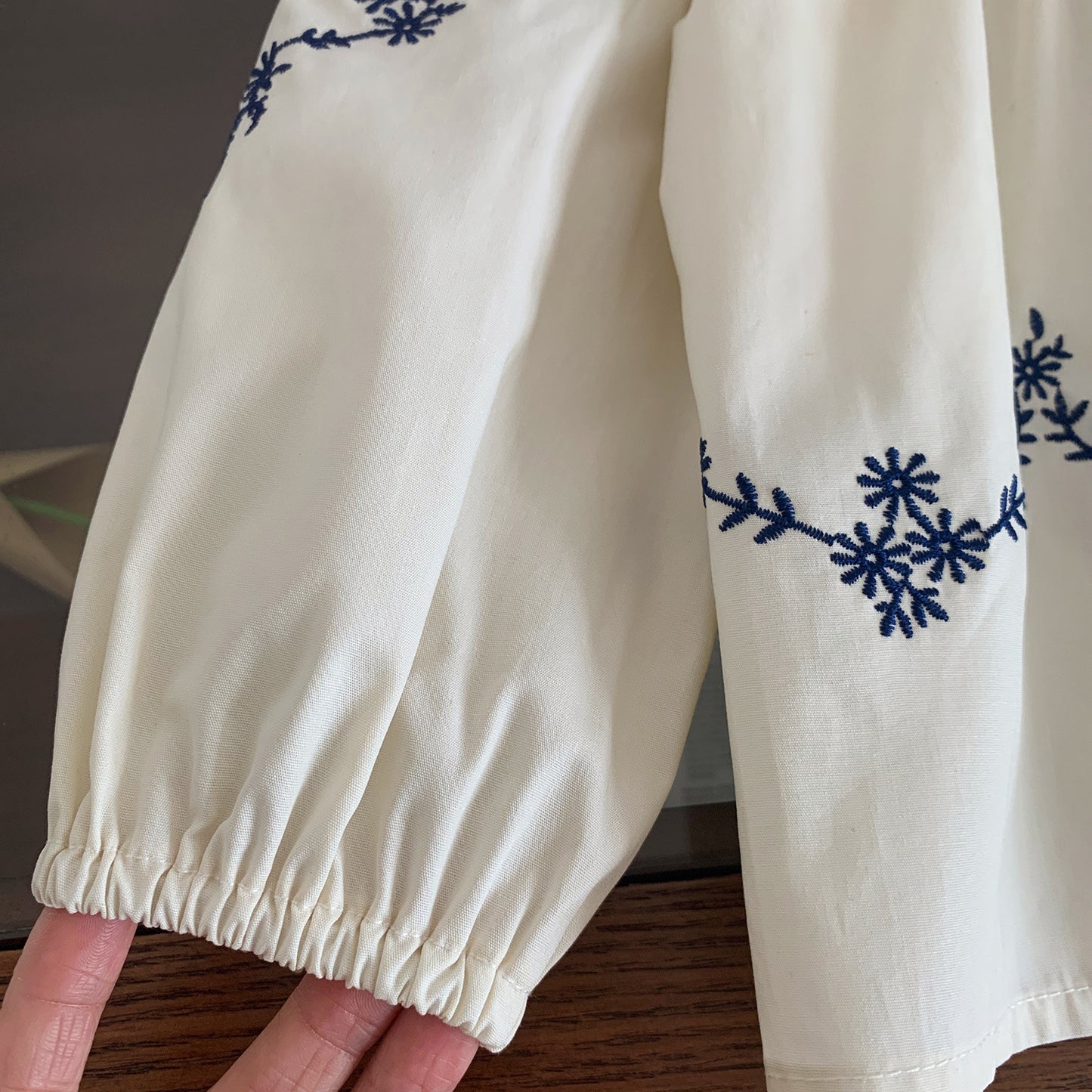 Navy Daisy Embroidered Long Sleeve Blouse