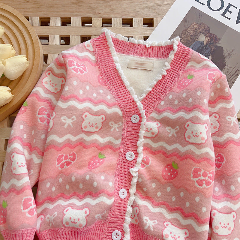 Strawberry Bear Knit Cardigan