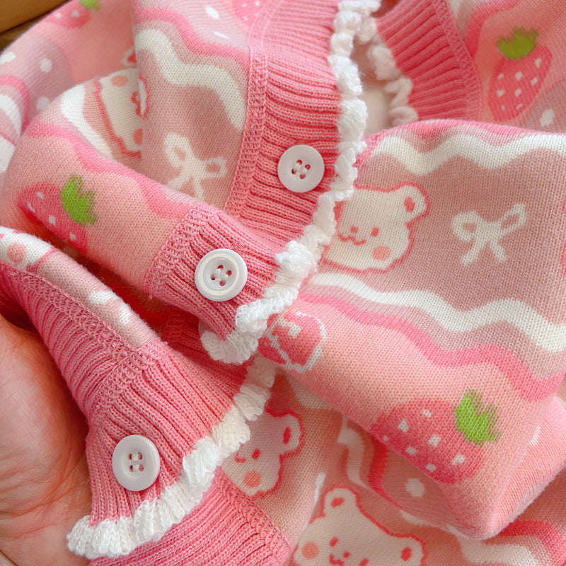 Strawberry Bear Knit Cardigan