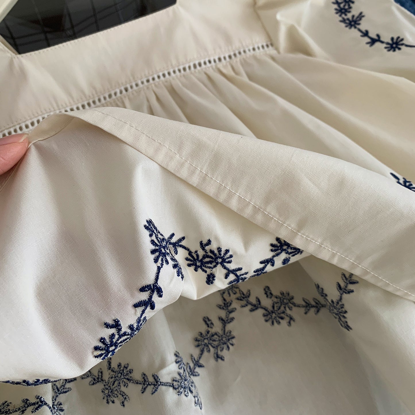 Navy Daisy Embroidered Long Sleeve Blouse