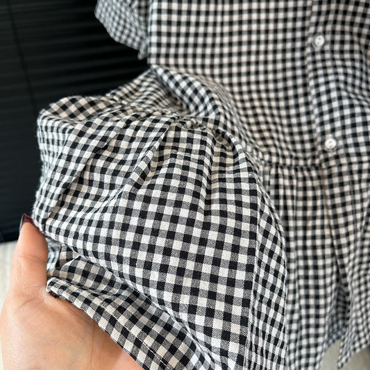 Gingham Ruffle Hem Shirt Dress