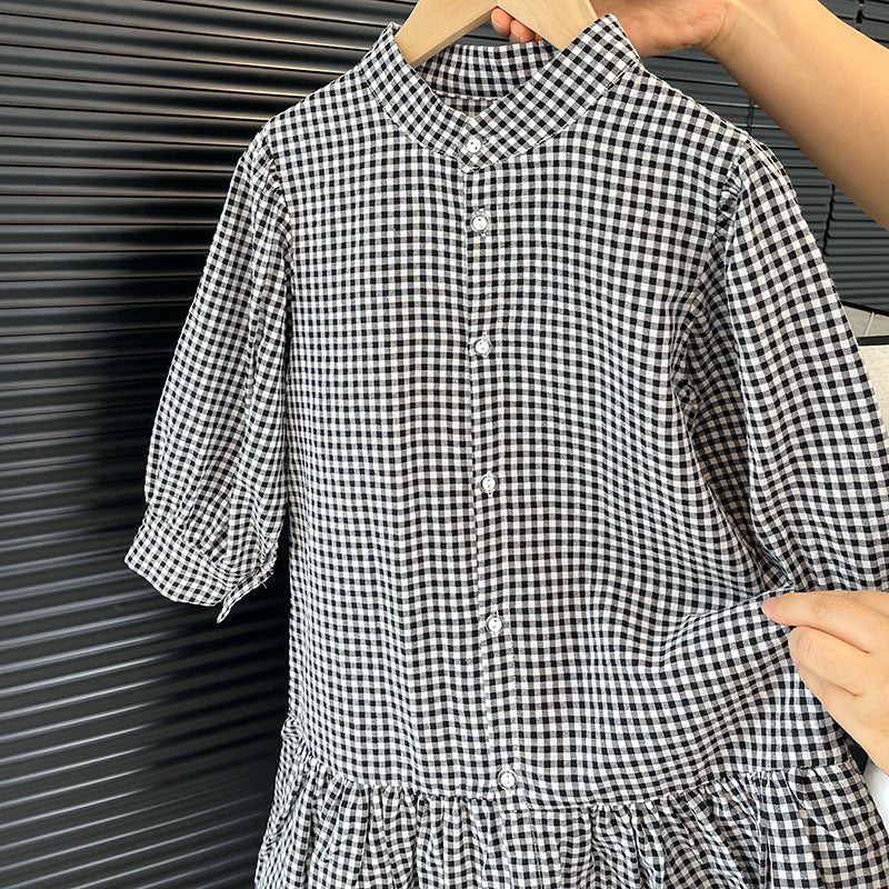 Gingham Ruffle Hem Shirt Dress
