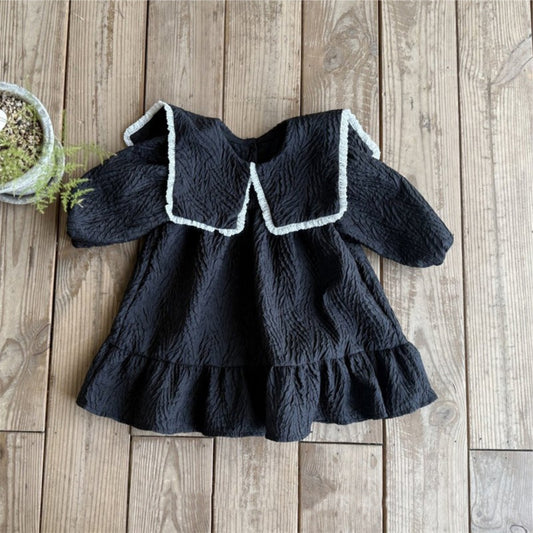Classic Bow Sailor Dress – Toddler Girls’ Black Long Sleeve Ruffle Outfit