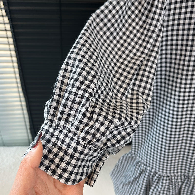 Gingham Ruffle Hem Shirt Dress