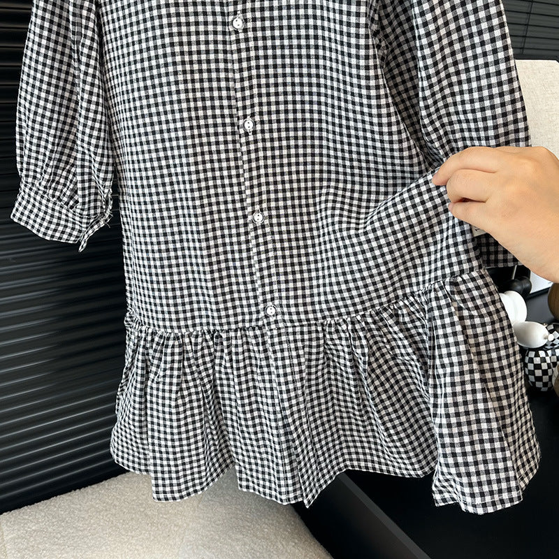 Gingham Ruffle Hem Shirt Dress