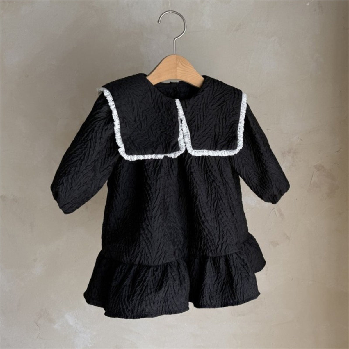 Classic Bow Sailor Dress – Toddler Girls’ Black Long Sleeve Ruffle Outfit