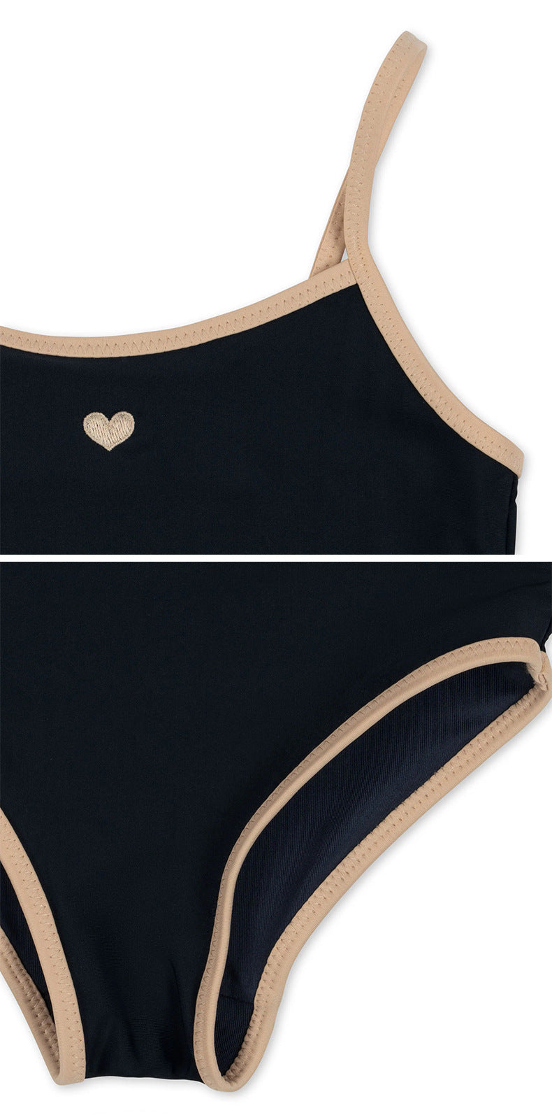 Classic Heart Trim Swimsuit – Minimal One-Piece for Girls
