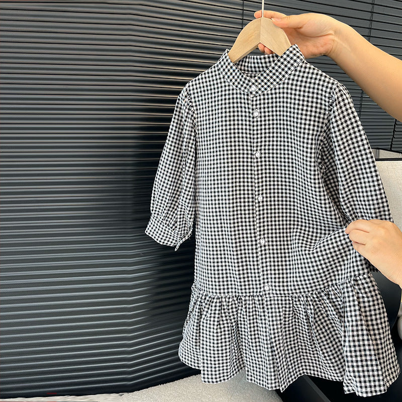 Gingham Ruffle Hem Shirt Dress