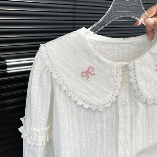 Embroidered Lace Collar Blouse