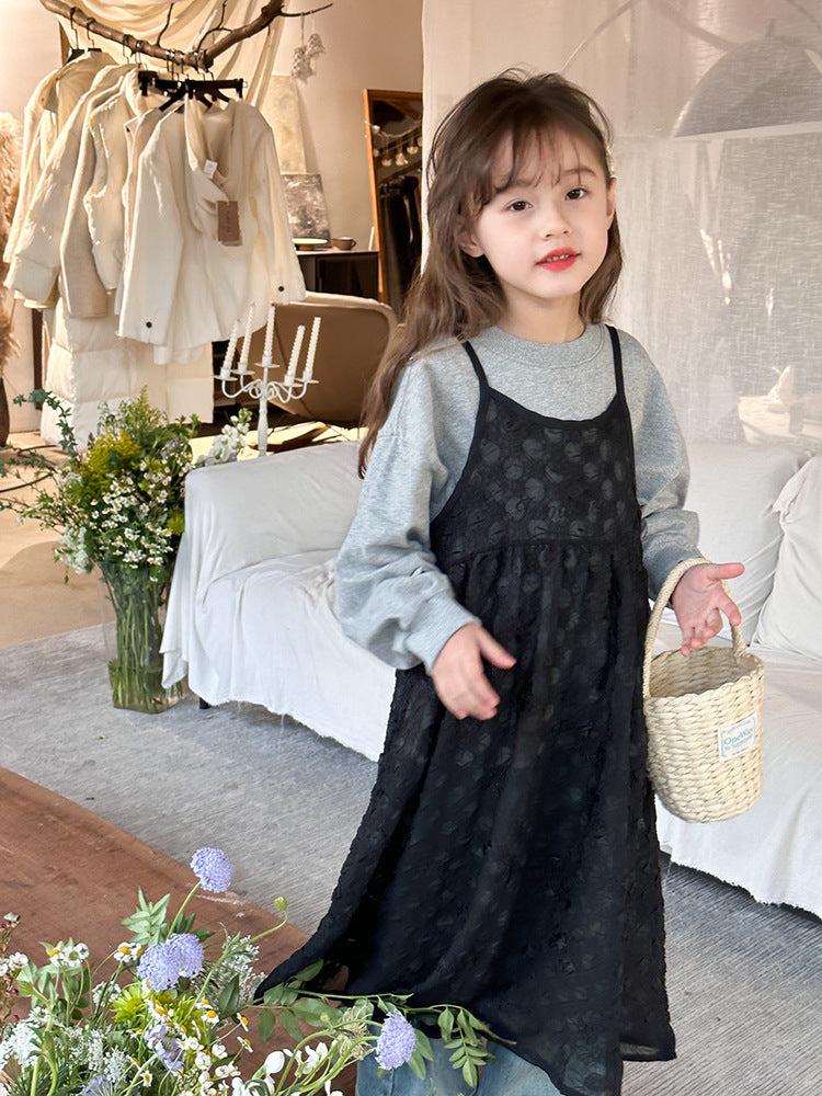 Sweatshirt + Black Dress