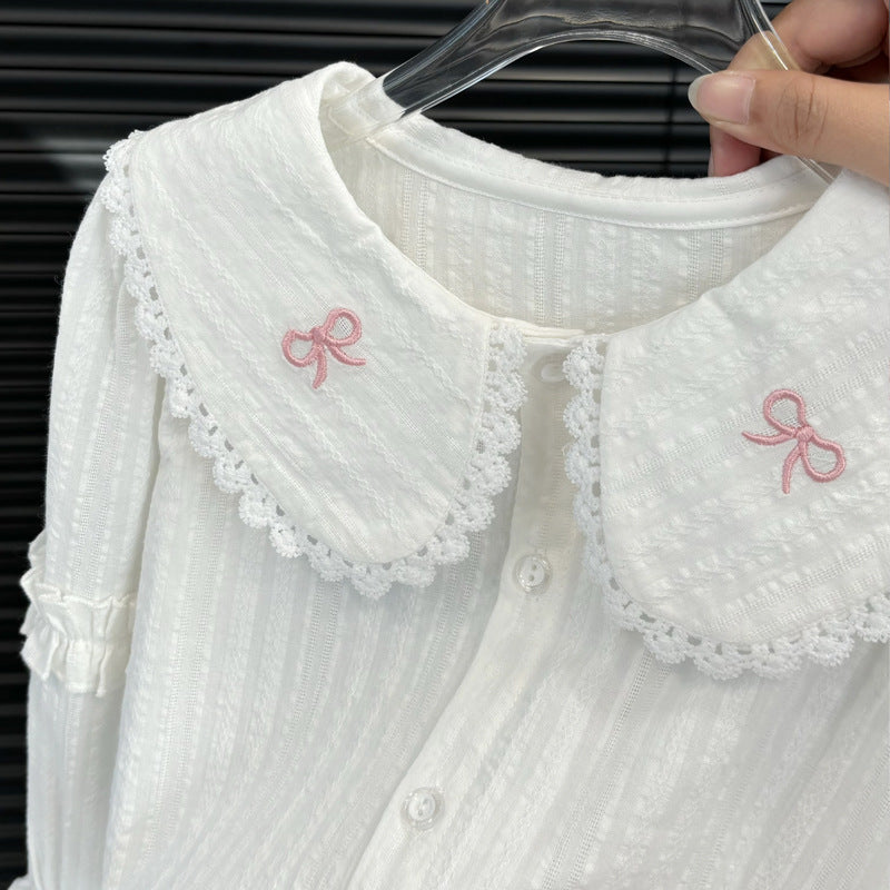Embroidered Lace Collar Blouse