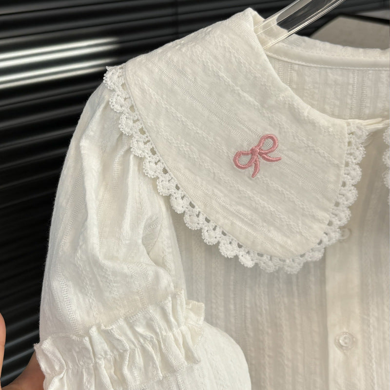 Embroidered Lace Collar Blouse