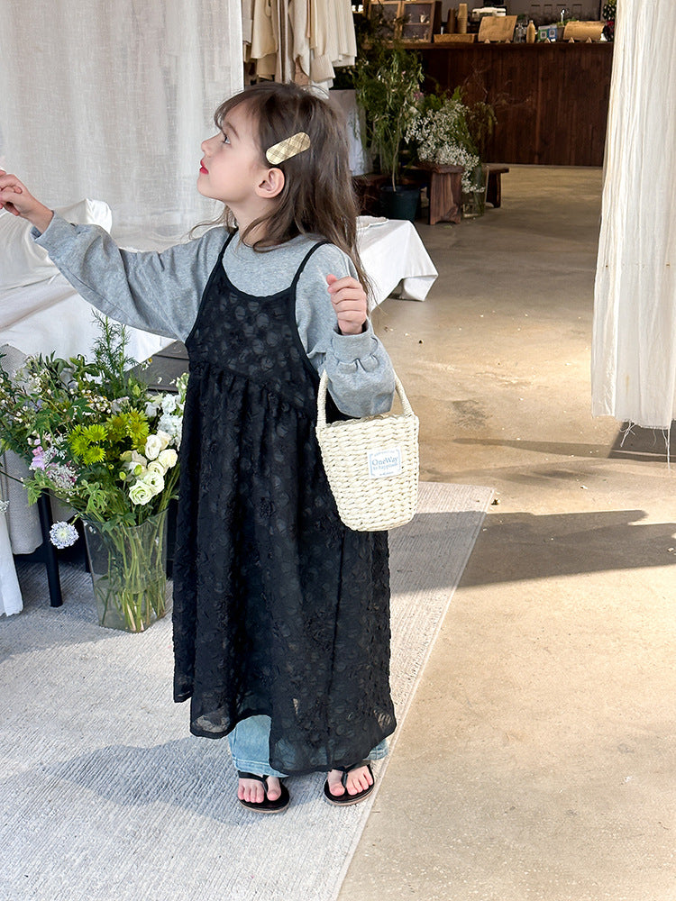 Sweatshirt + Black Dress