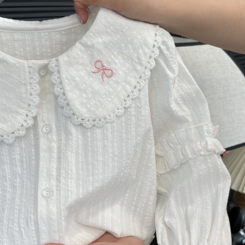 Embroidered Lace Collar Blouse