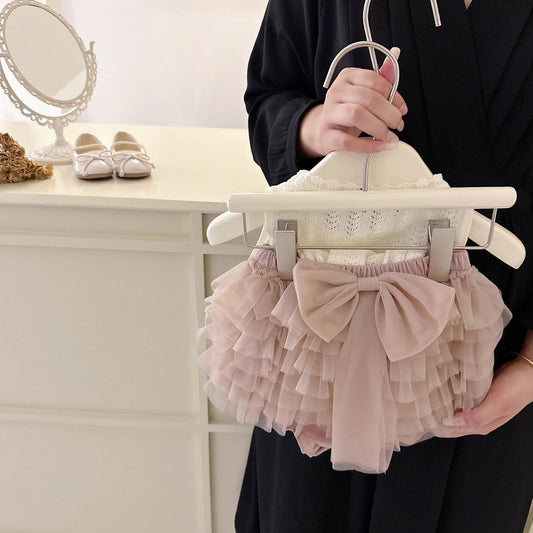 Cream Knit & Rosy Tulle Two-Piece Set