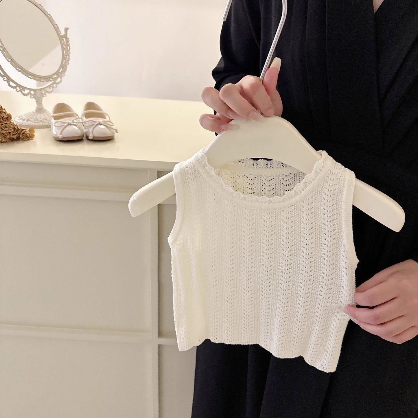 Cream Knit & Rosy Tulle Two-Piece Set