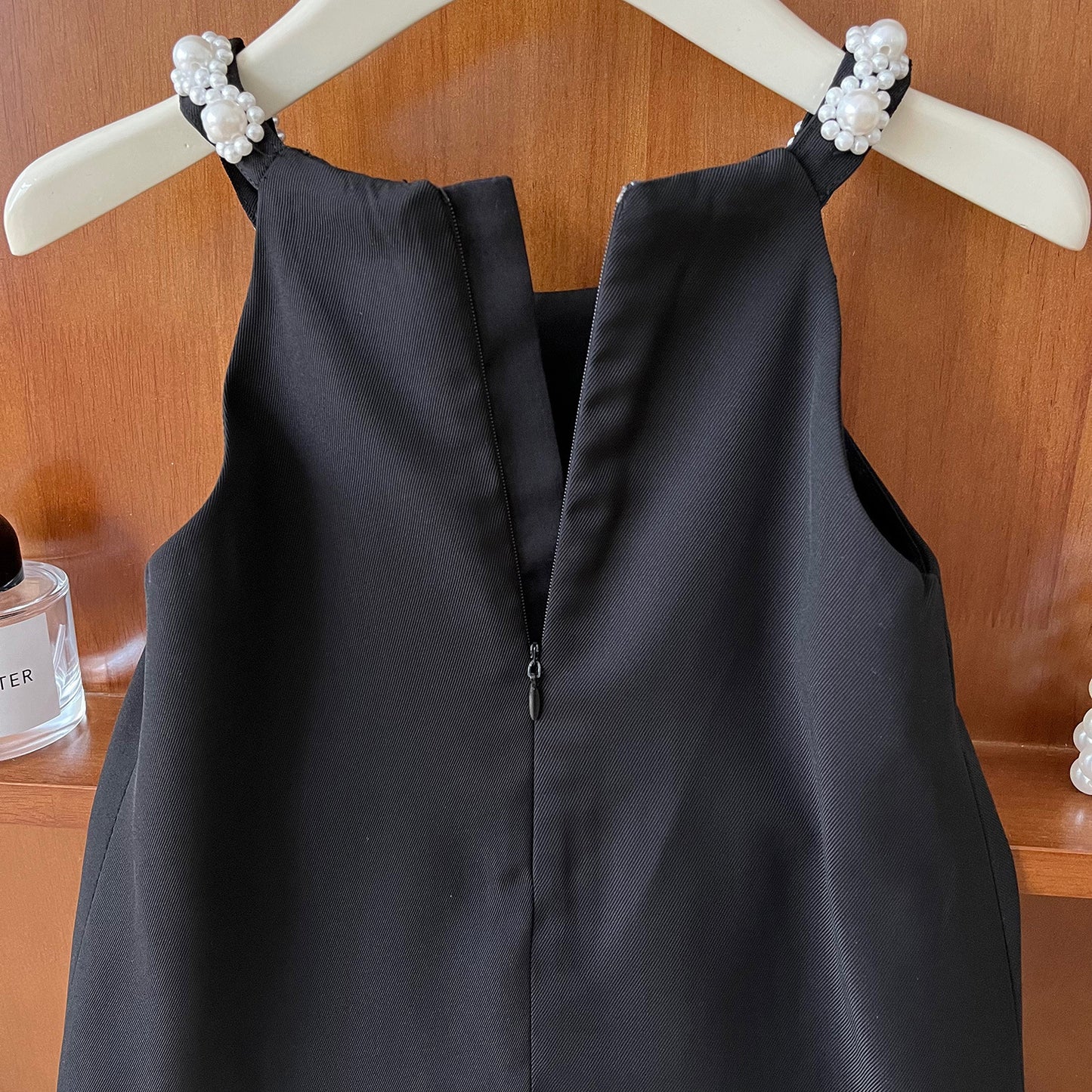 Pearl Dot Black Dress with Ruffle Hem