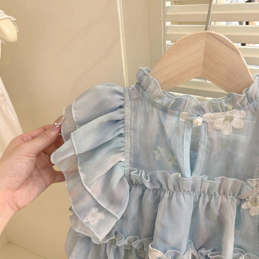 Blue Ruffle Floral Top & Shorts Set