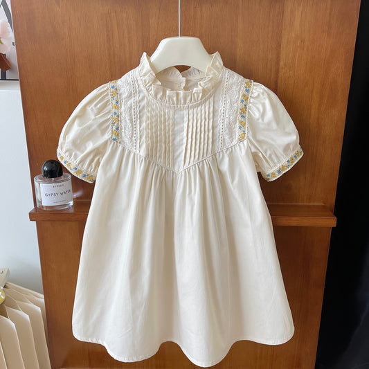 Ivory Pintuck Dress with Daisy Trim