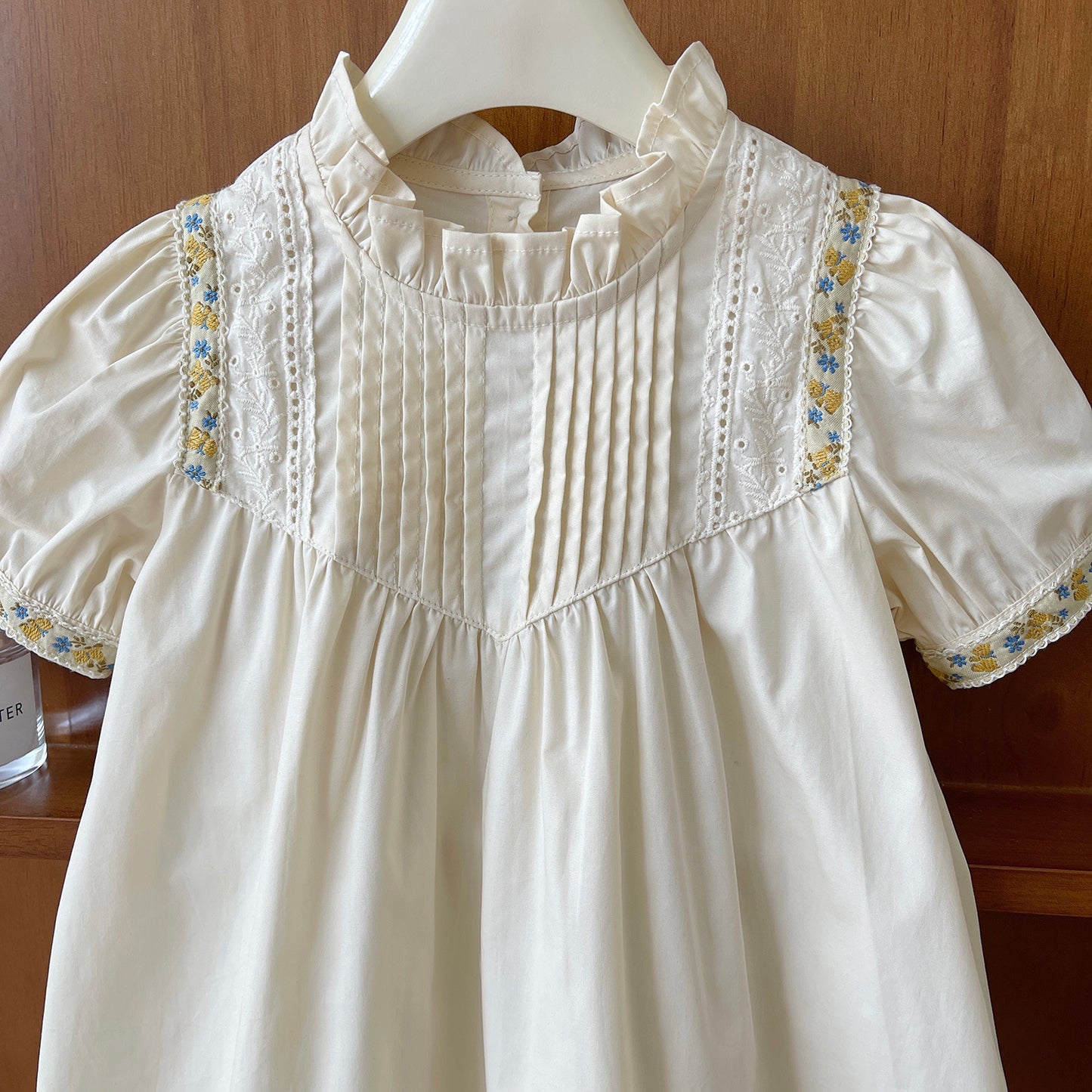 Ivory Pintuck Dress with Daisy Trim