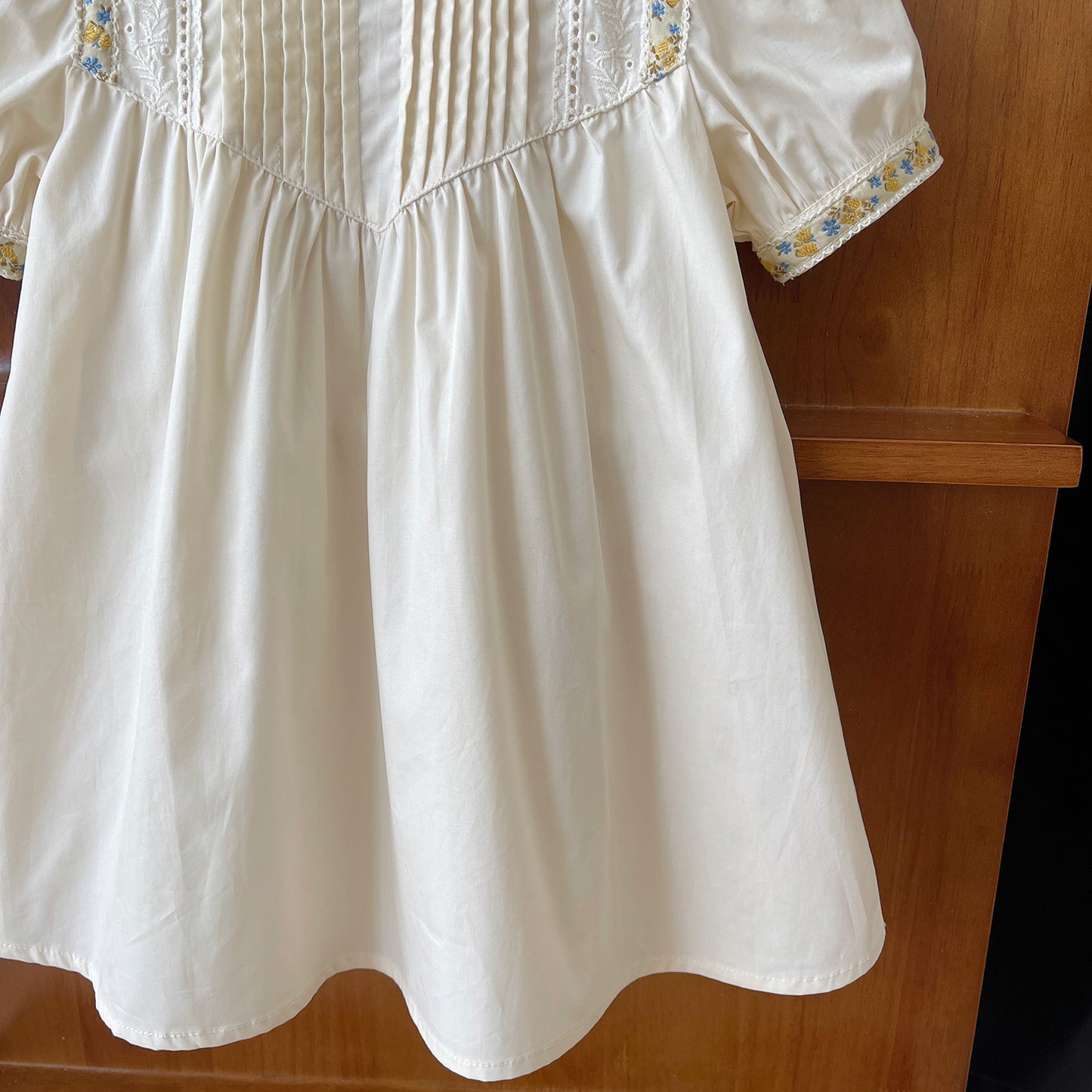 Ivory Pintuck Dress with Daisy Trim