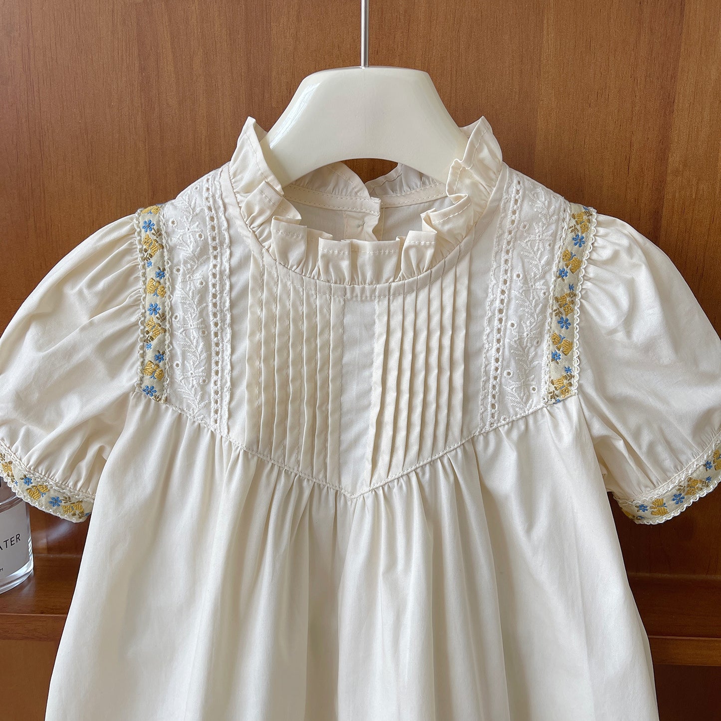 Ivory Pintuck Dress with Daisy Trim