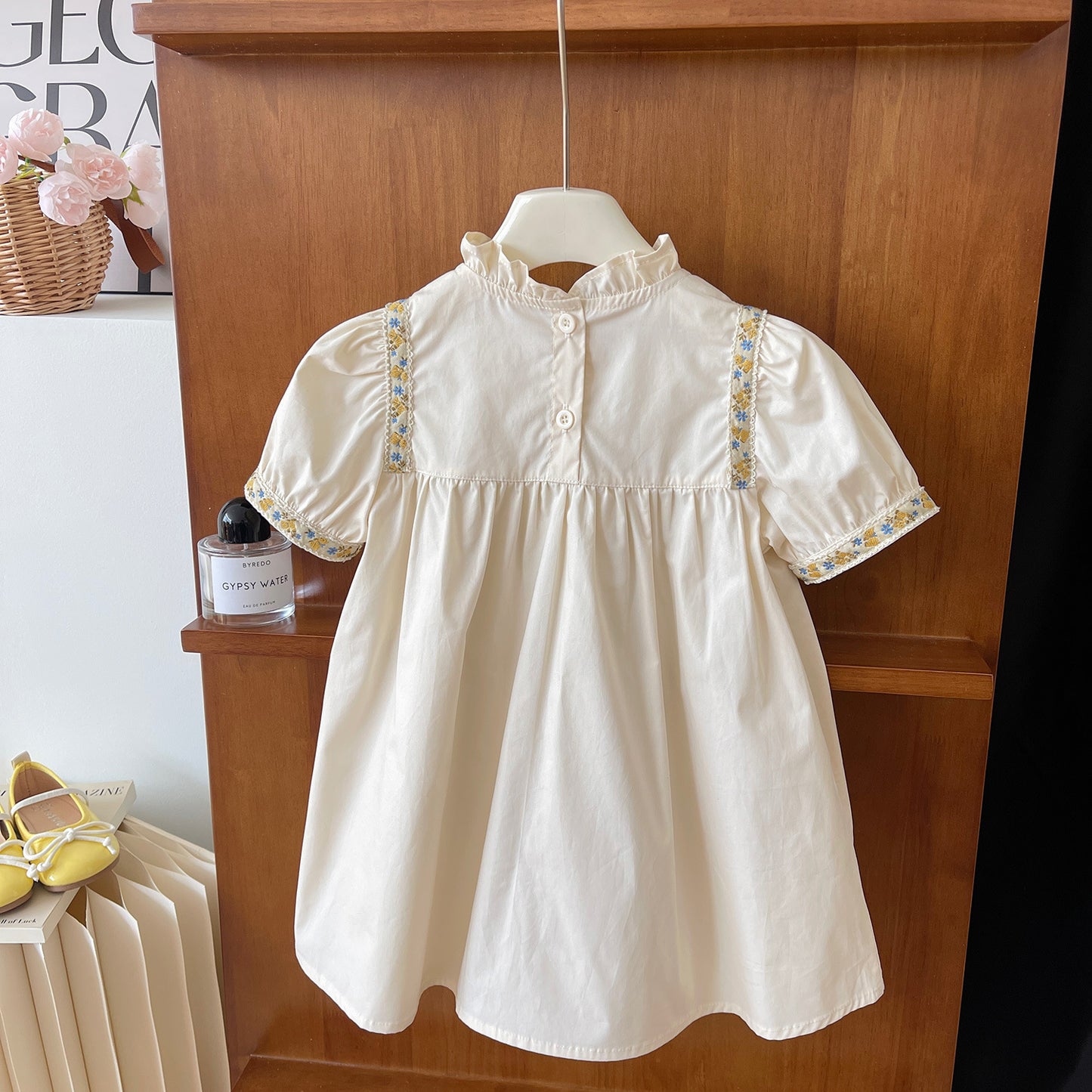 Ivory Pintuck Dress with Daisy Trim