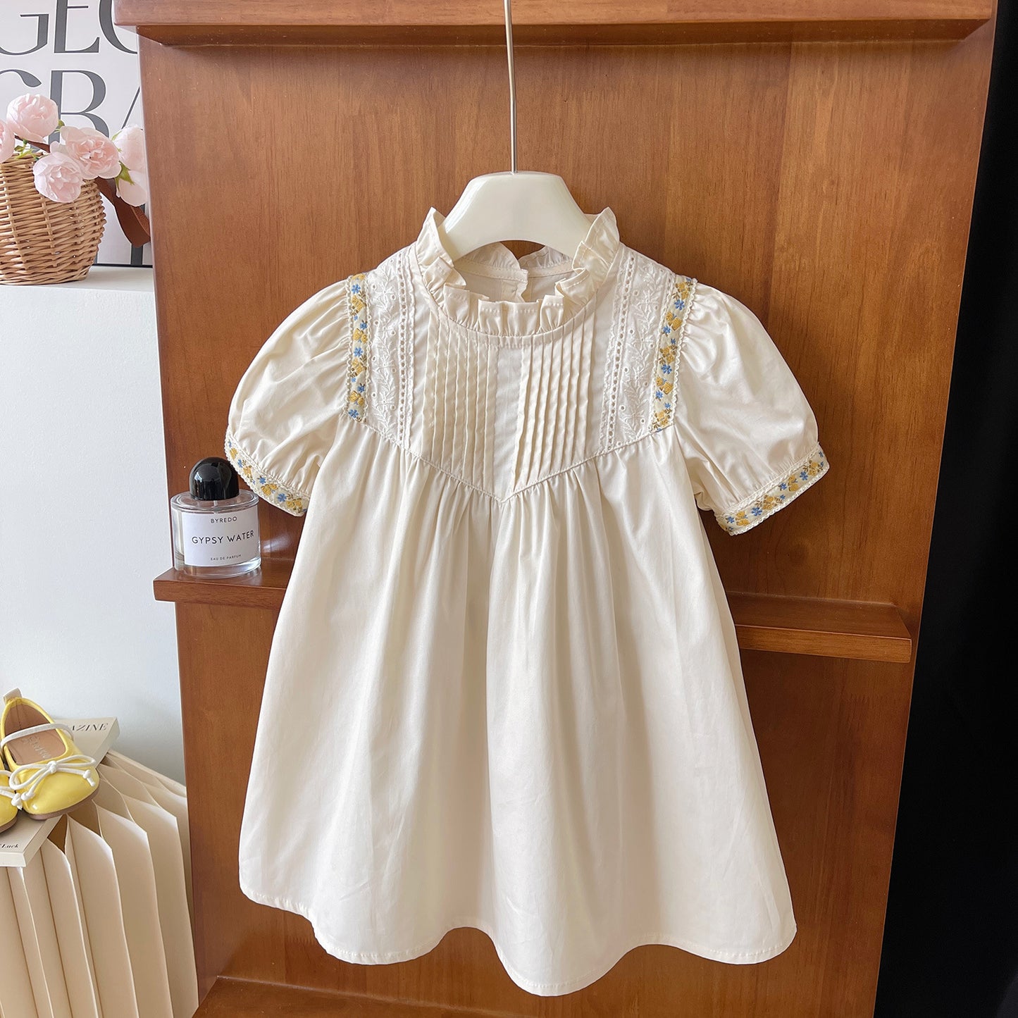 Ivory Pintuck Dress with Daisy Trim